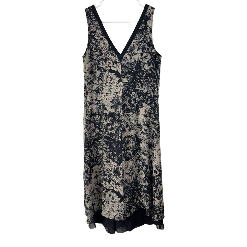 Vintage Y2K Size 8 Silk Floral Chiffon Midi Dress Black Tan Fairy Whimsigoth - Picture 2 of 8